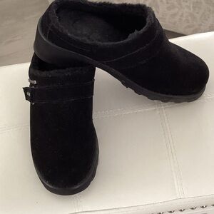 BearPaw Black Suede Slip-Ons with Plush Lining